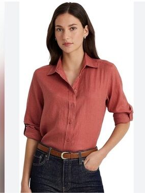 Lauren Ralph Lauren Women’s Linen Roll-Tab-Sleeve Shirt